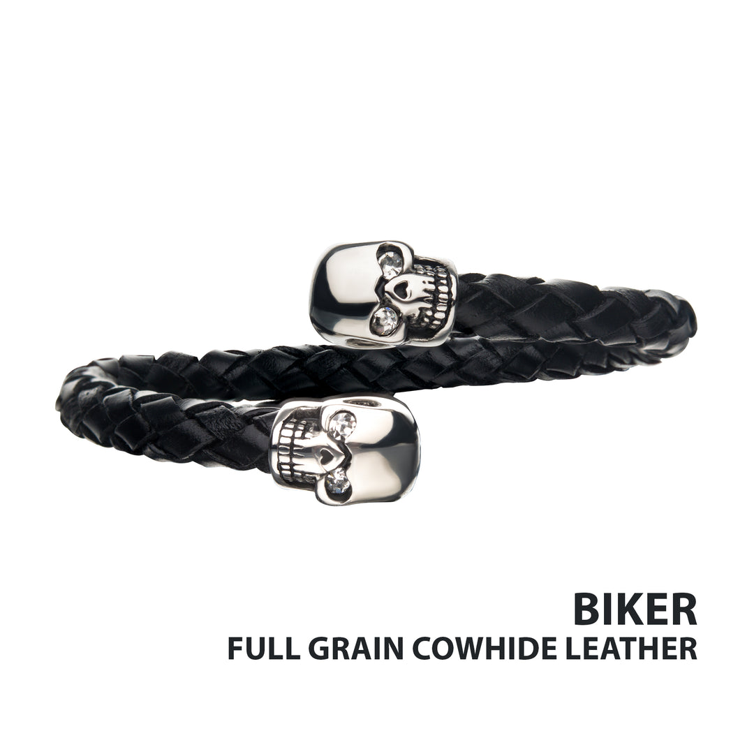 Skull Ends Cuff Leather Bracelet