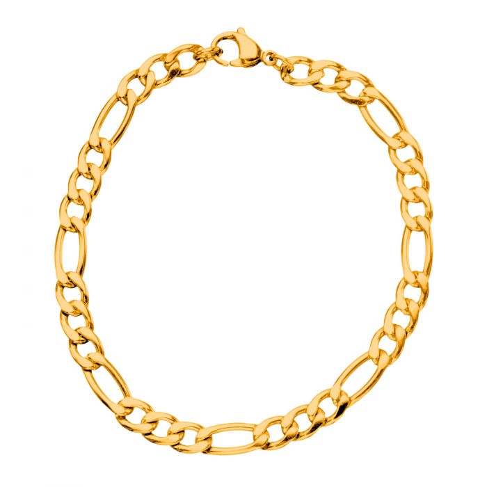 7.3mm Gold IP Steel Figaro Chain Bracelet