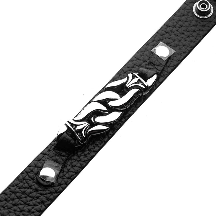Brown Leather with Stainless Steel Heavy Chain Link Bracelet
