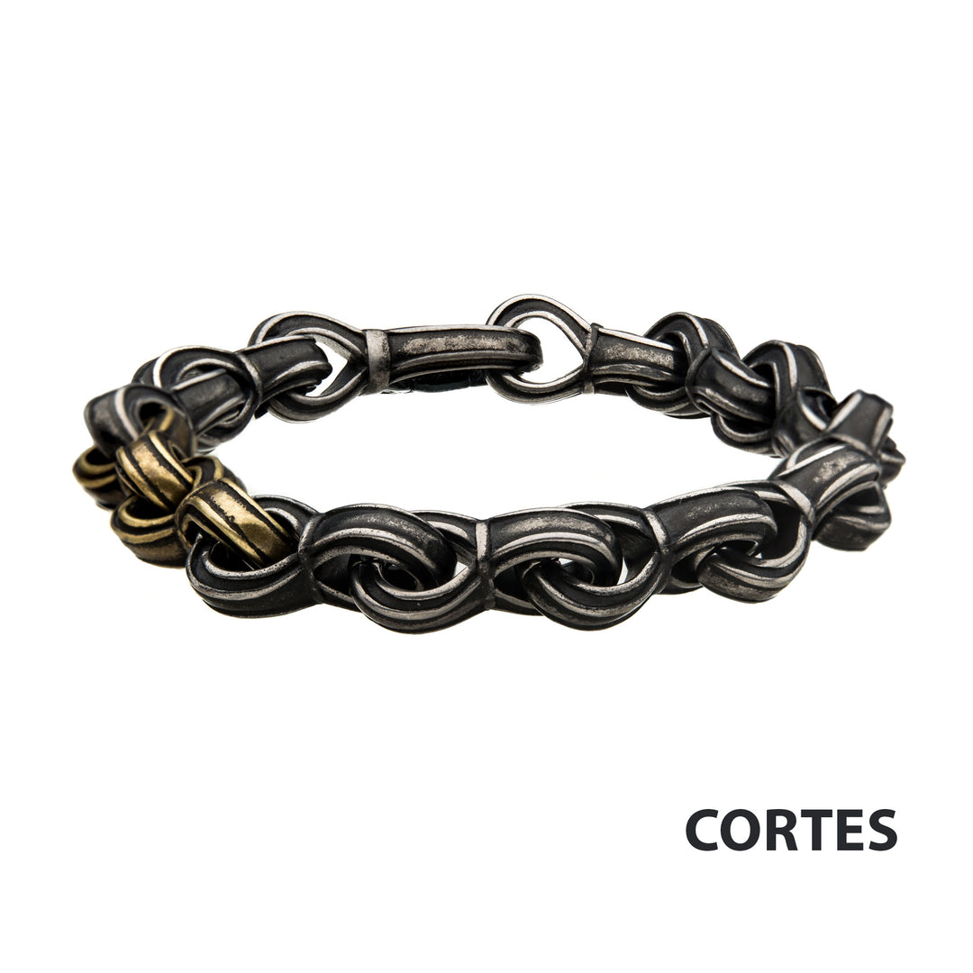 Antiqued Gun Metal Steel & Gold IP Curb Chain Link Bracelet