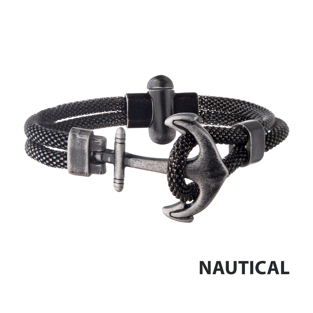 Black Antiqued Mesh Anchor Bracelet