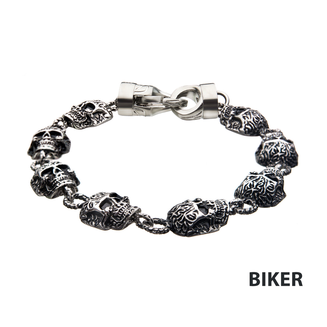 Steel Matte Finished Skull Chain Bracelet