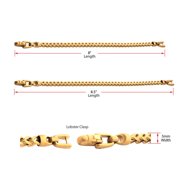 5mm 18Kt Gold IP Steel Sandblast Franco Chain Bracelet