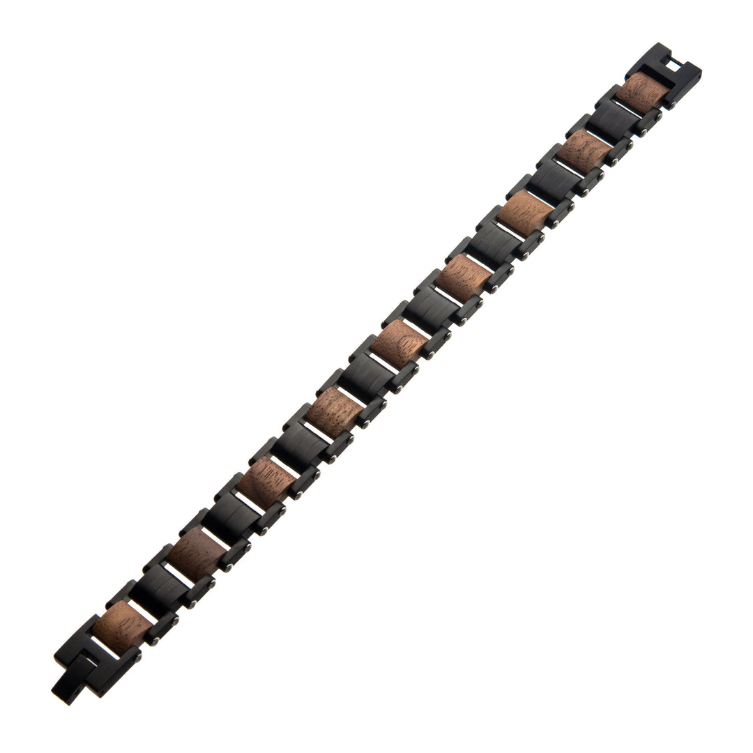 Stainless Steel with Walnut Wood Link Bracelet