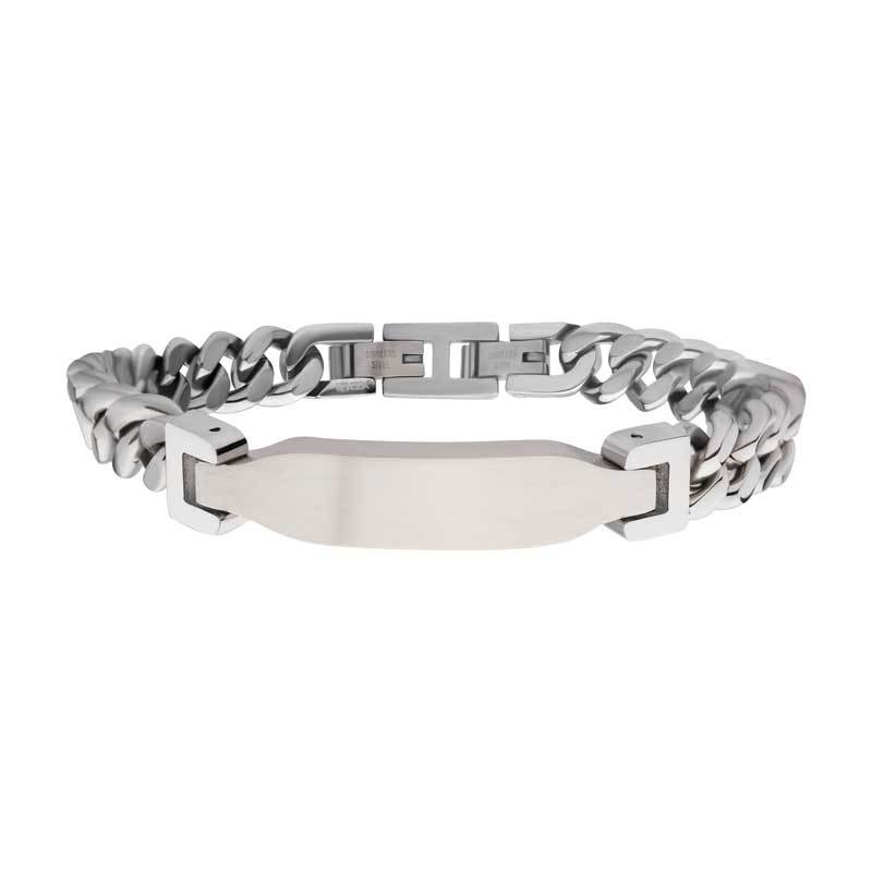 Matte Finish Stainless Steel Engravable ID Curb Chain Bracelet