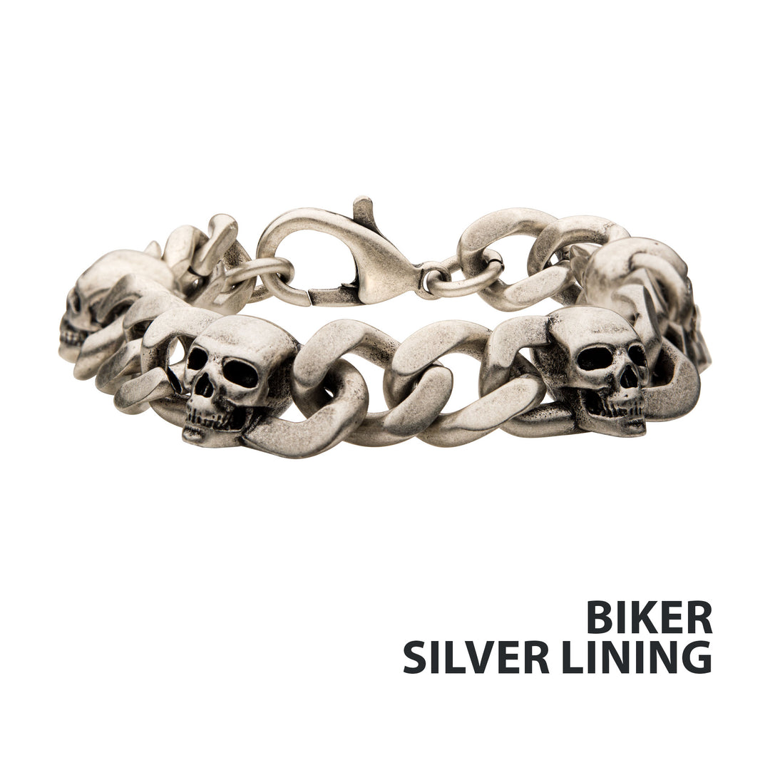 Stainless Steel Silver IP with Skull Design Chunky Chain Bracelet