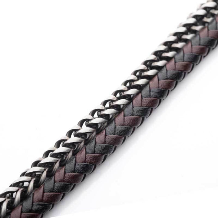 Multi Strand Leather and Stainless Steel Foxtail Chain Stacking Duo Bracelet