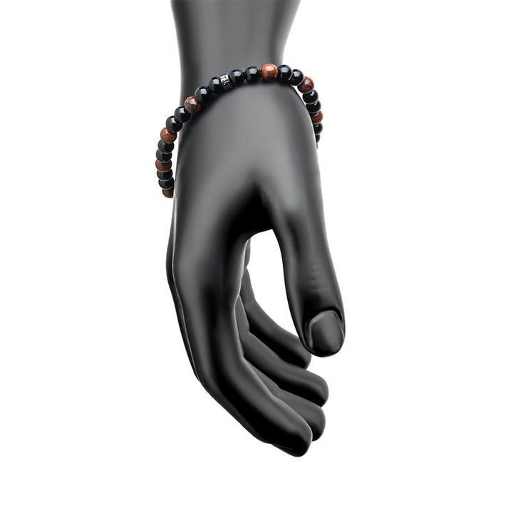 Steel Buddha Head Beads with Genuine Mahogany Obsidian Stone Beads Bracelet
