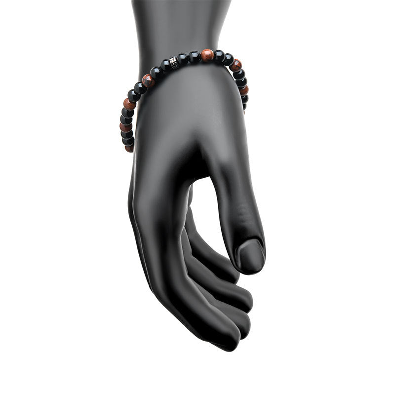 Steel Buddha Head Beads with Genuine Mahogany Obsidian Stone Beads Bracelet