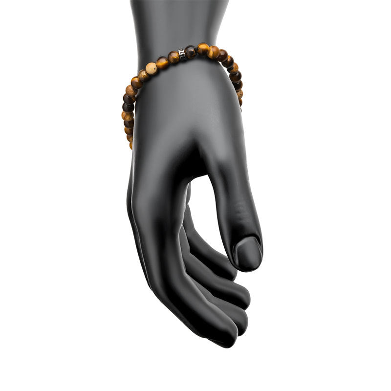 Steel Buddha Head Beads with Genuine Tiger Eye Stone Beads Bracelet