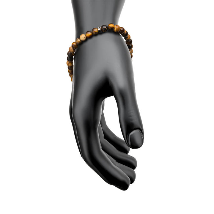 Steel Buddha Head Beads with Genuine Tiger Eye Stone Beads Bracelet