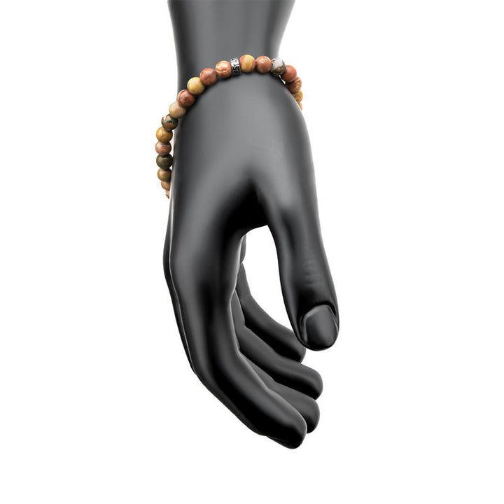 Steel Skull Beads with Genuine Fossil Jasper Stone Beads Bracelet