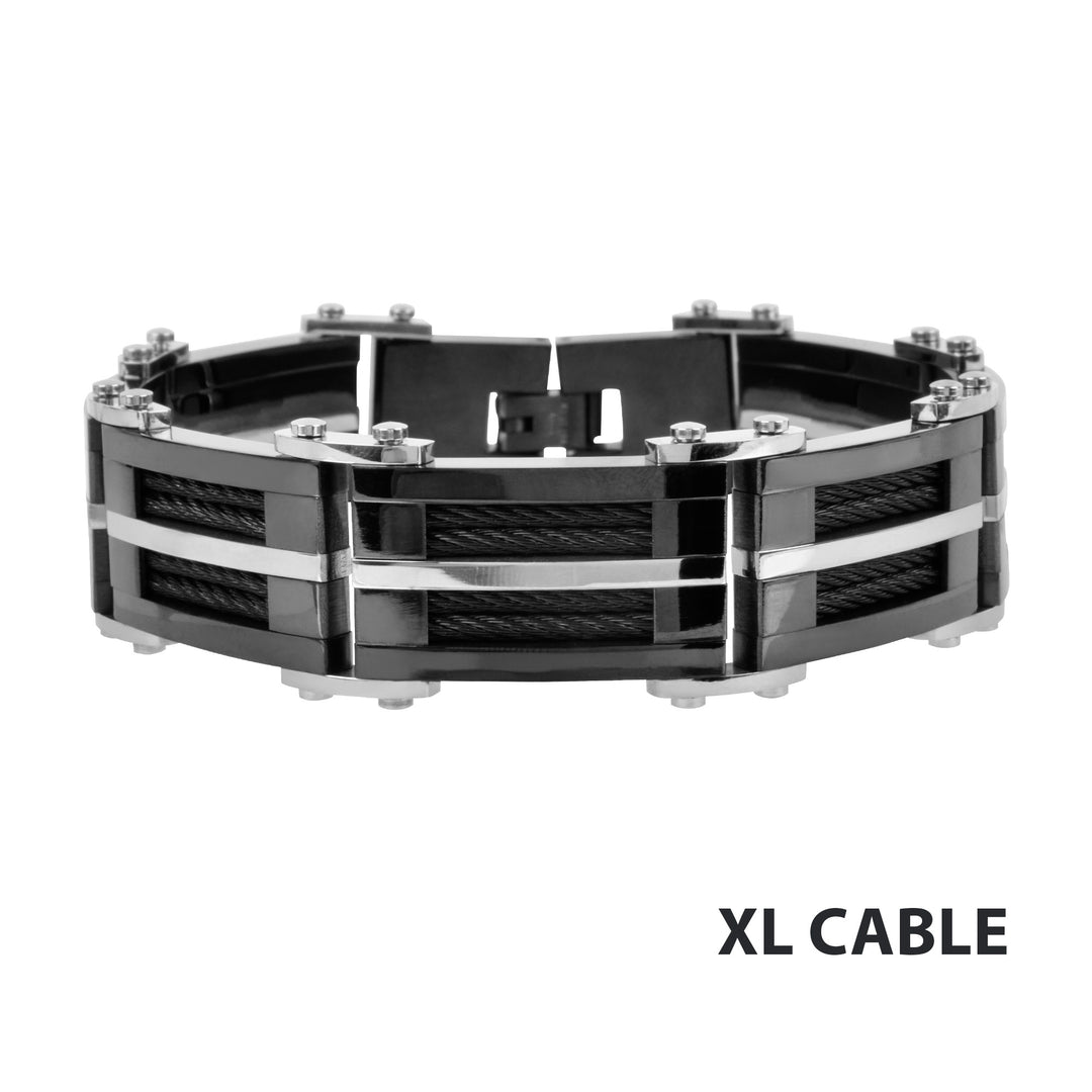 Black IP Bracelet with Multiple Black Cables Inlayed
