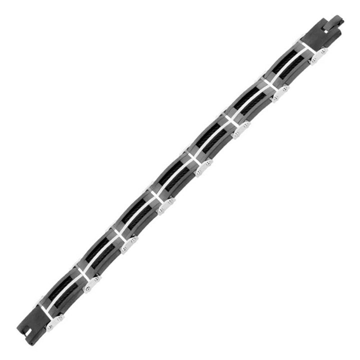 Black IP Bracelet with Multiple Black Cables Inlayed