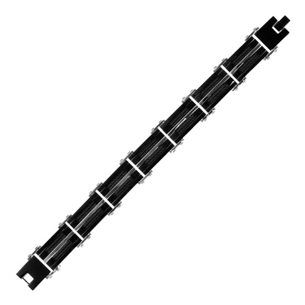 Black IP Bracelet with Multiple Black Cables Inlayed