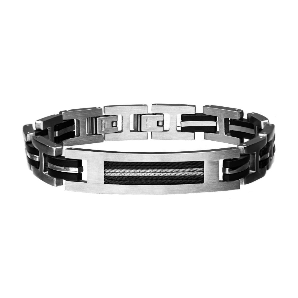 Black IP Steel, Rubber and Cable Link Bracelet