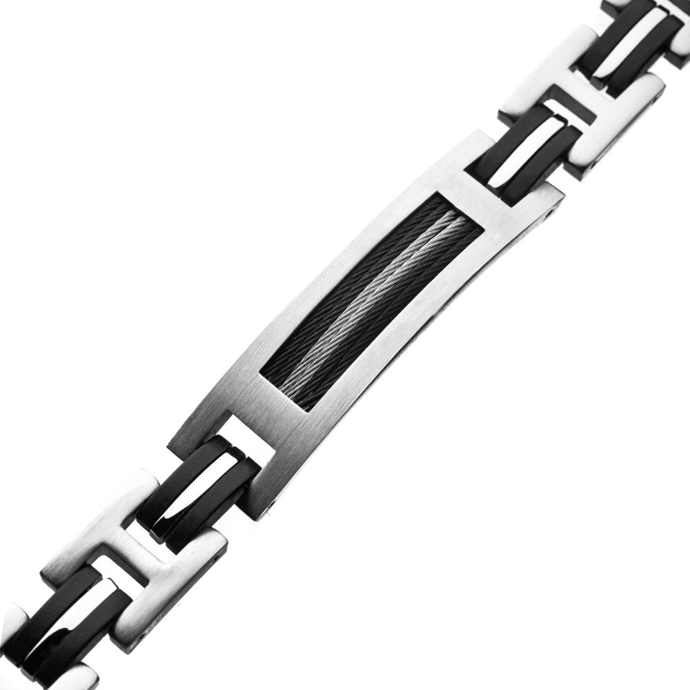Black IP Steel, Rubber and Cable Link Bracelet
