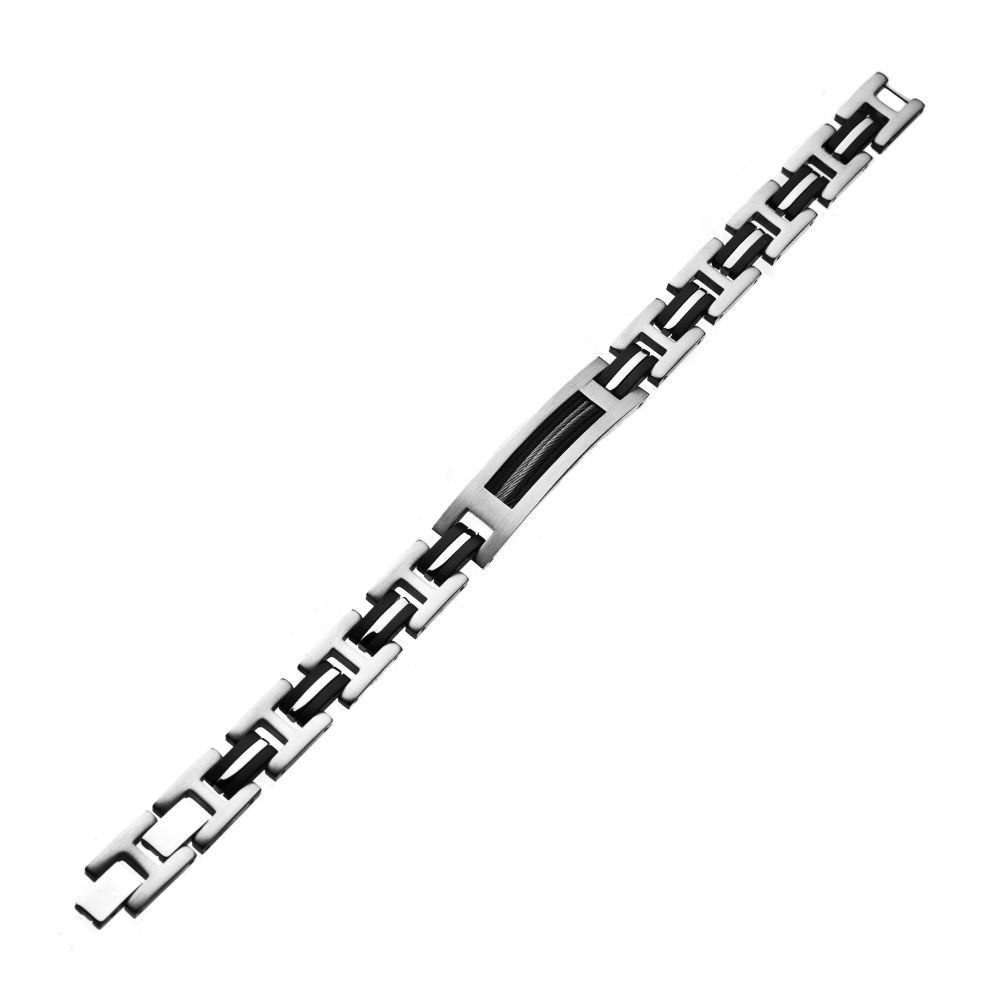 Black IP Steel, Rubber and Cable Link Bracelet