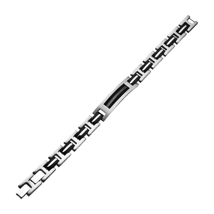 Black IP Steel, Rubber and Cable Link Bracelet