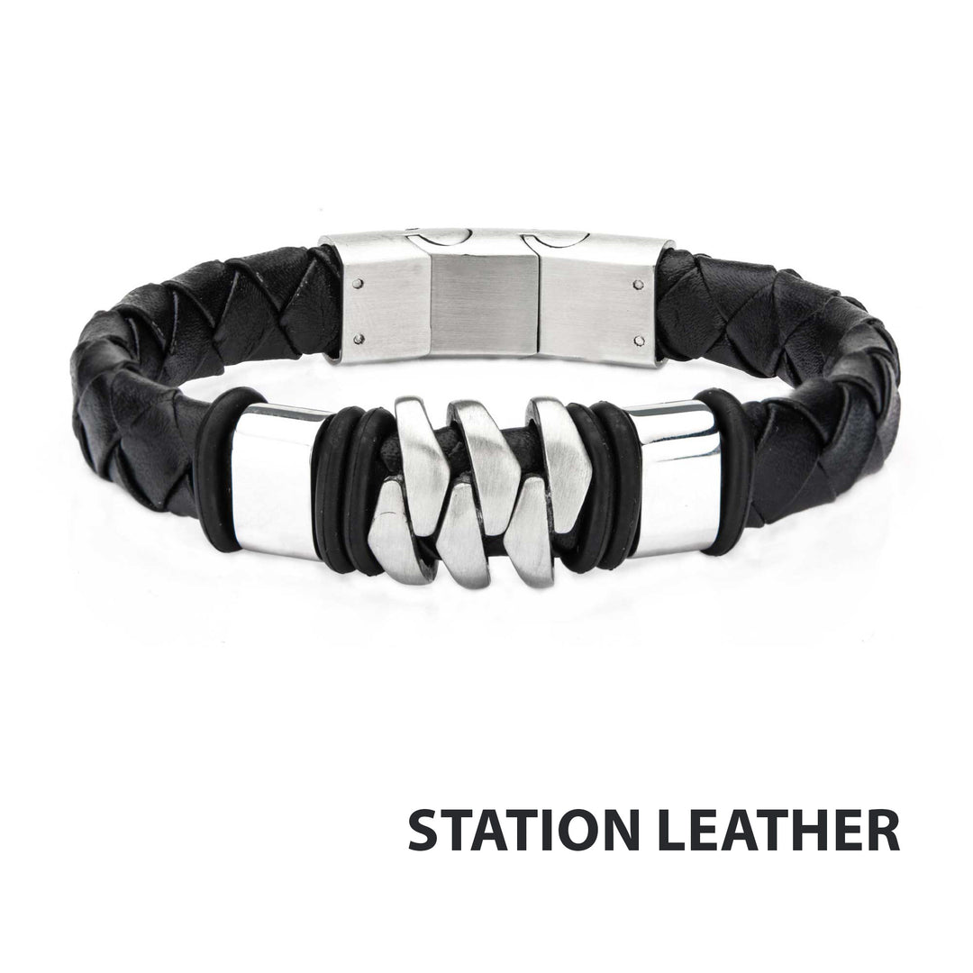 Stainless Steel & Matte Black Leather Bohemian Bracelet