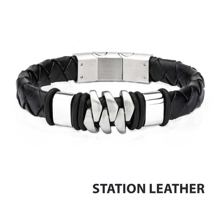 Stainless Steel & Matte Black Leather Bohemian Bracelet