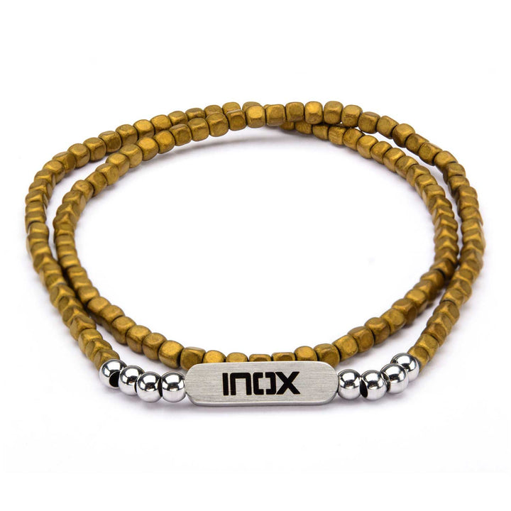 6mm Grey Brown Hematite Cube & Steel Beads Bracelet