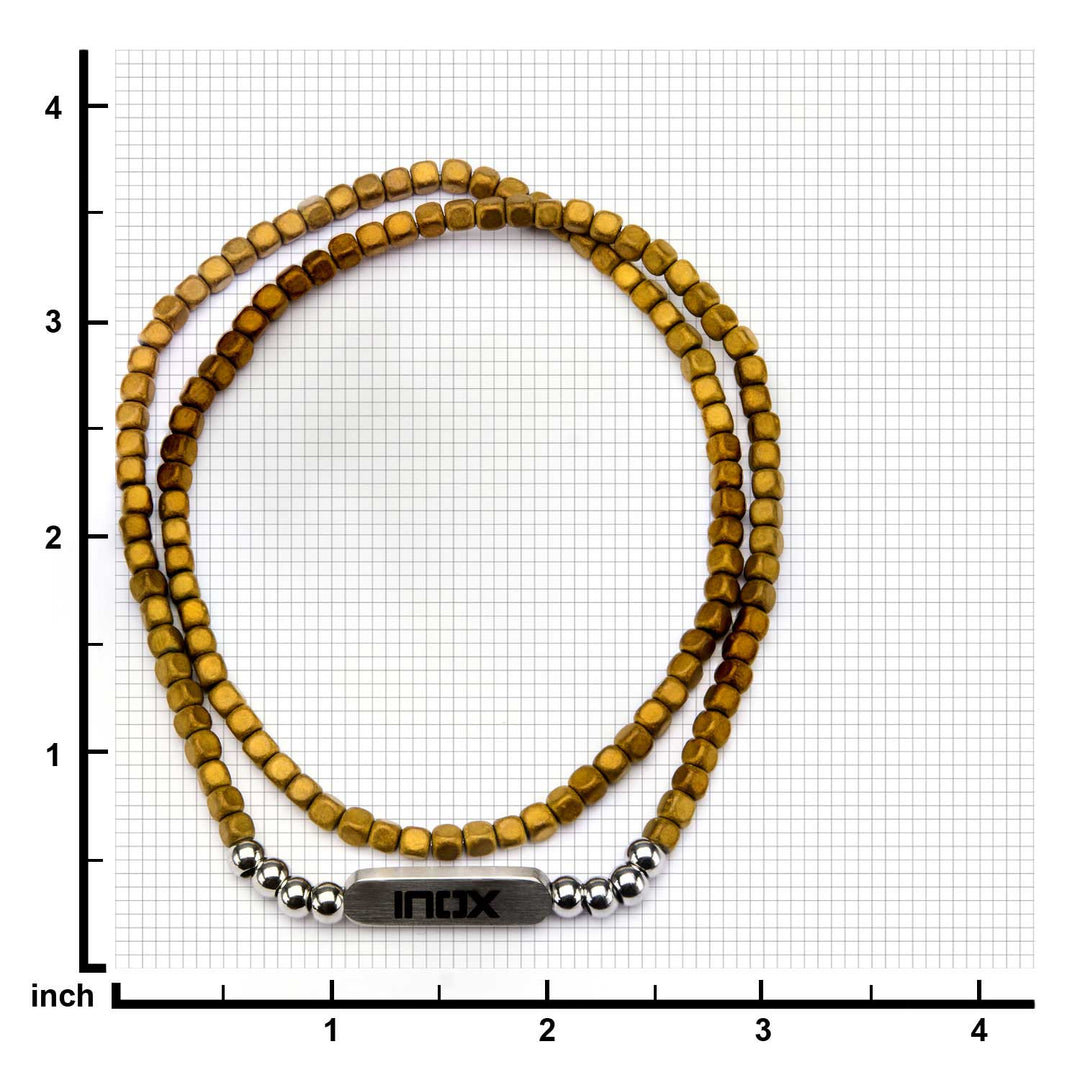 6mm Grey Brown Hematite Cube & Steel Beads Bracelet