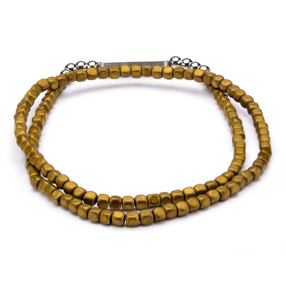 6mm Grey Brown Hematite Cube & Steel Beads Bracelet