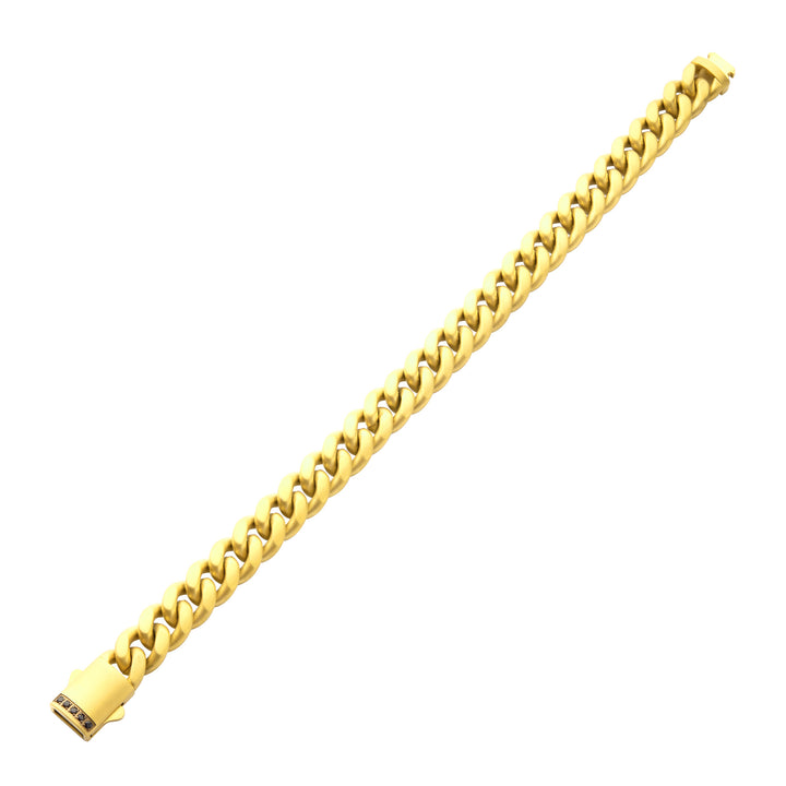10mm 18Kt Gold IP Steel Matte Finish Miami Cuban Chain Bracelet with Genuine Black Sapphire
