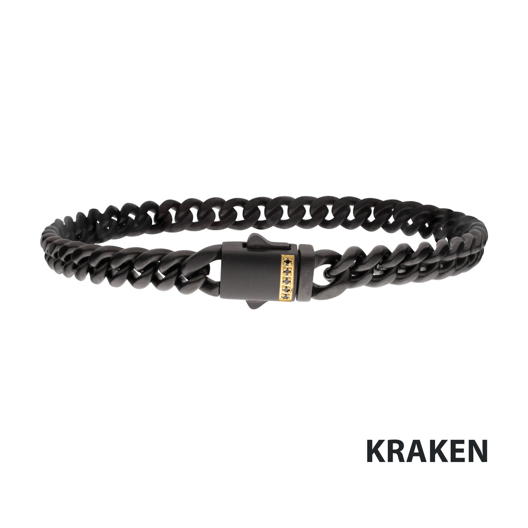 8mm Black IP Steel Matte Finish Miami Cuban Chain Bracelet with Genuine Black Sapphire Gem