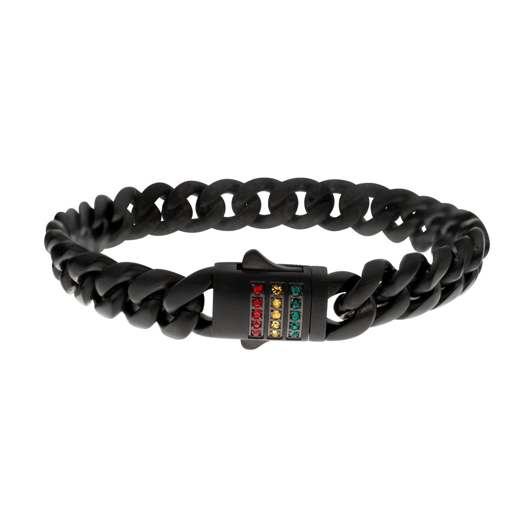 Matte Black Miami Cuban Chain Bracelet with Rainbow Swarovski Crystal
