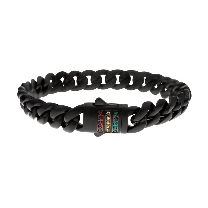 Matte Black Miami Cuban Chain Bracelet with Rainbow Swarovski Crystal