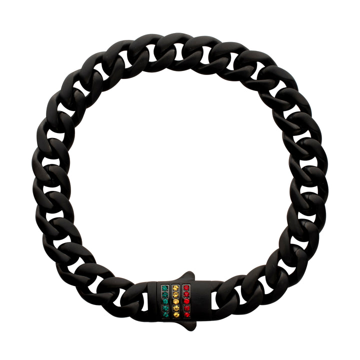 Matte Black Miami Cuban Chain Bracelet with Rainbow Swarovski Crystal