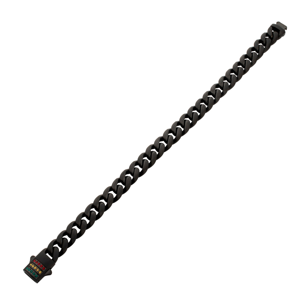 Matte Black Miami Cuban Chain Bracelet with Rainbow Swarovski Crystal