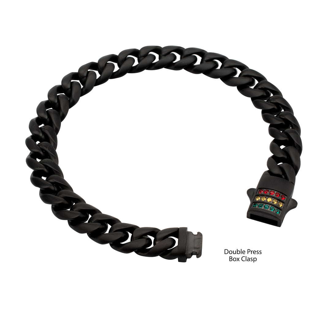 Matte Black Miami Cuban Chain Bracelet with Rainbow Swarovski Crystal