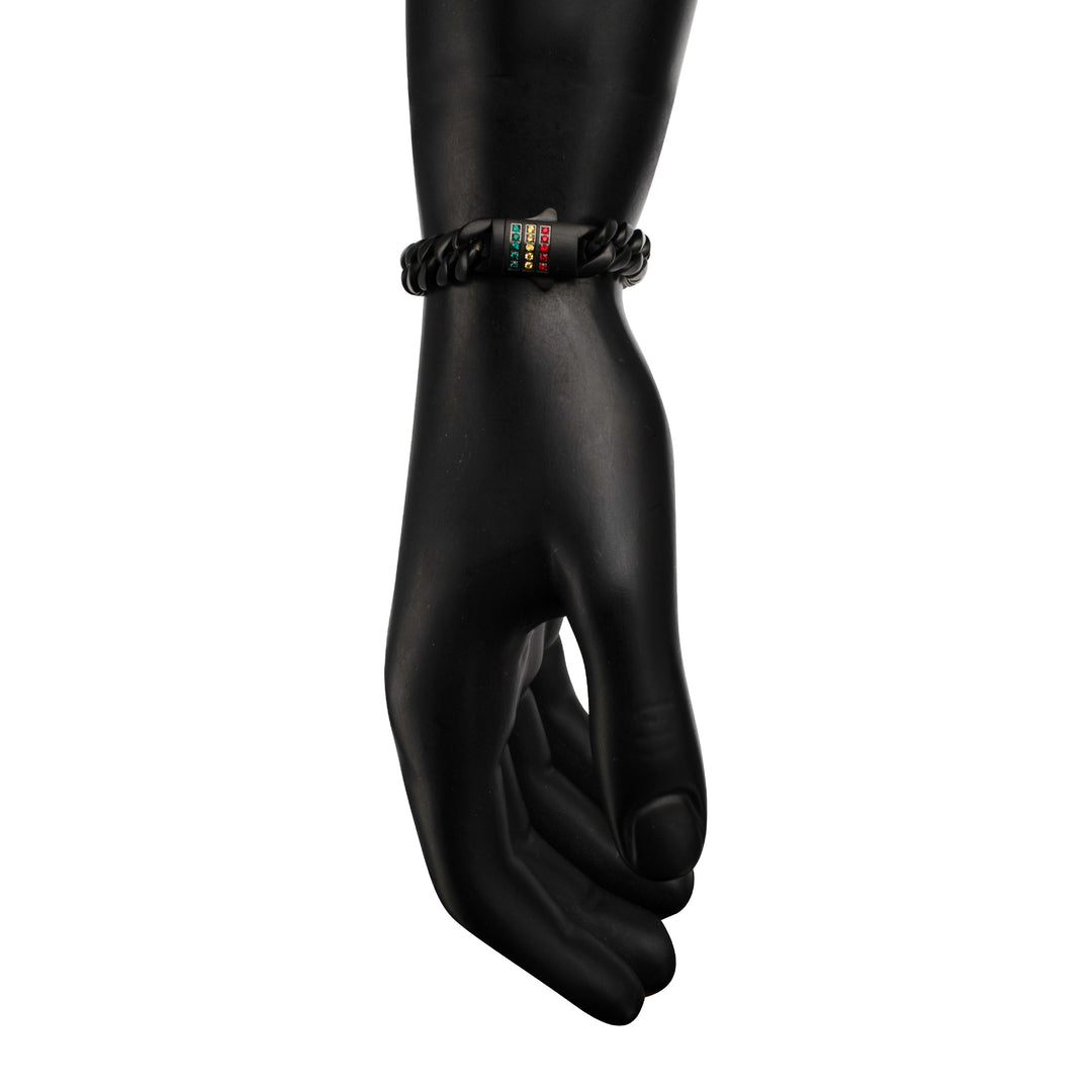 Matte Black Miami Cuban Chain Bracelet with Rainbow Swarovski Crystal