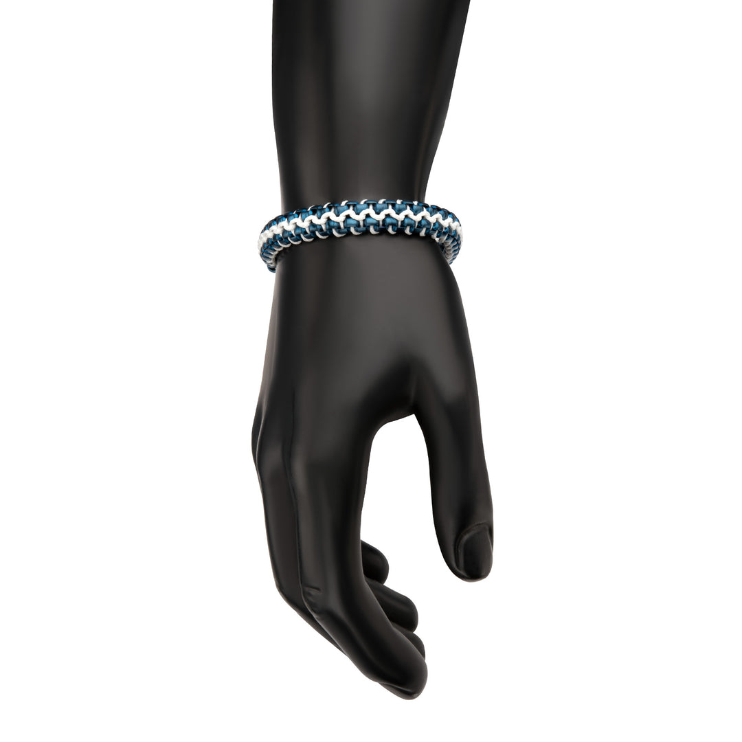 Matte Finish Blue IP Stainless Steel Box Chain with White Wax Cord Bracelet