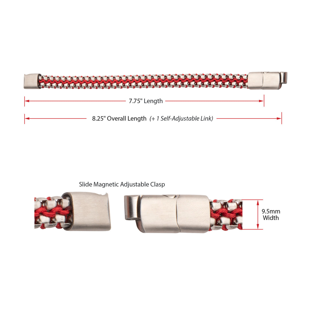 Matte Finish Stainless Steel Box Chain with Red Wax Cord Bracelet