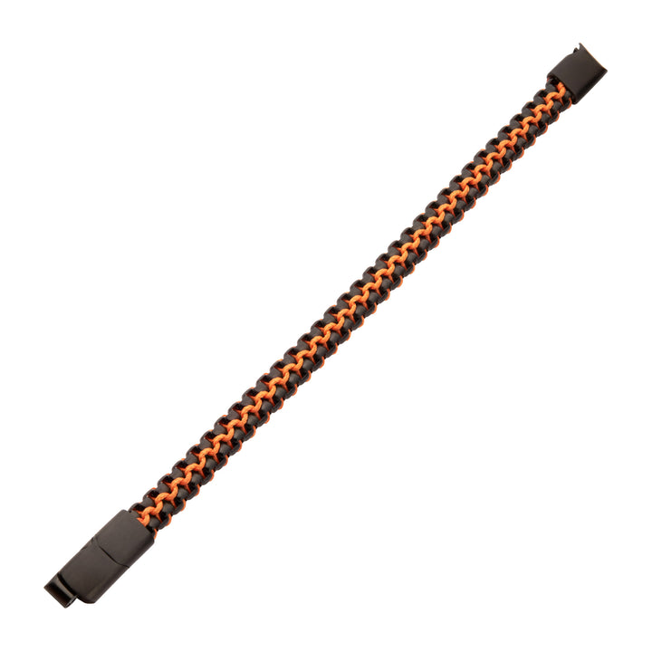Matte Finish Black IP Stainless Steel Box Chain with Orange Wax Cord Bracelet