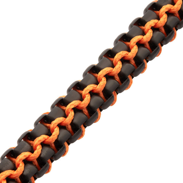 Matte Finish Black IP Stainless Steel Box Chain with Orange Wax Cord Bracelet