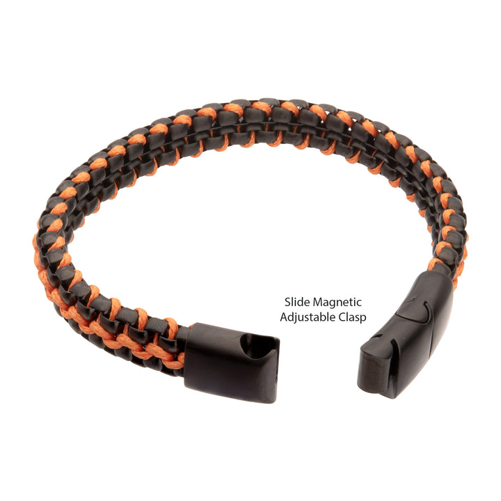 Matte Finish Black IP Stainless Steel Box Chain with Orange Wax Cord Bracelet