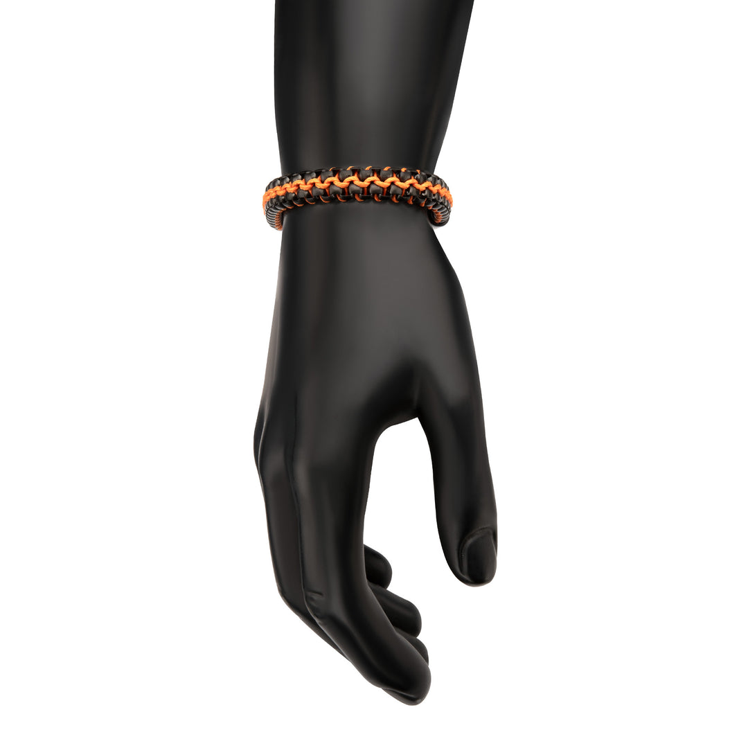 Matte Finish Black IP Stainless Steel Box Chain with Orange Wax Cord Bracelet