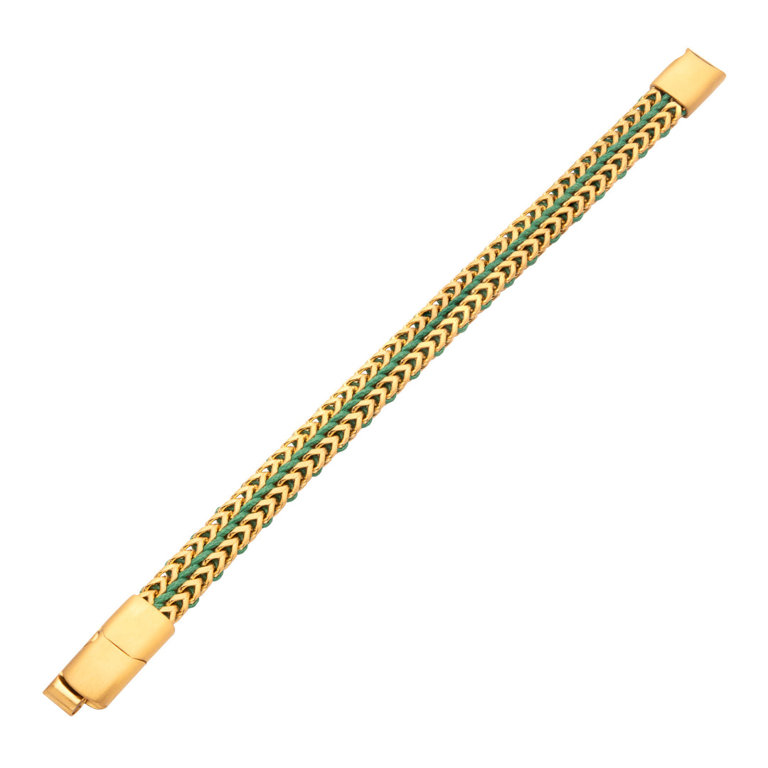 Matte Finish Gold IP Stainless Steel Foxtail Chain with Richer Green Wax Cord Bracelet