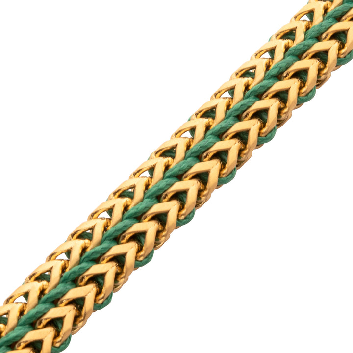 Matte Finish Gold IP Stainless Steel Foxtail Chain with Richer Green Wax Cord Bracelet