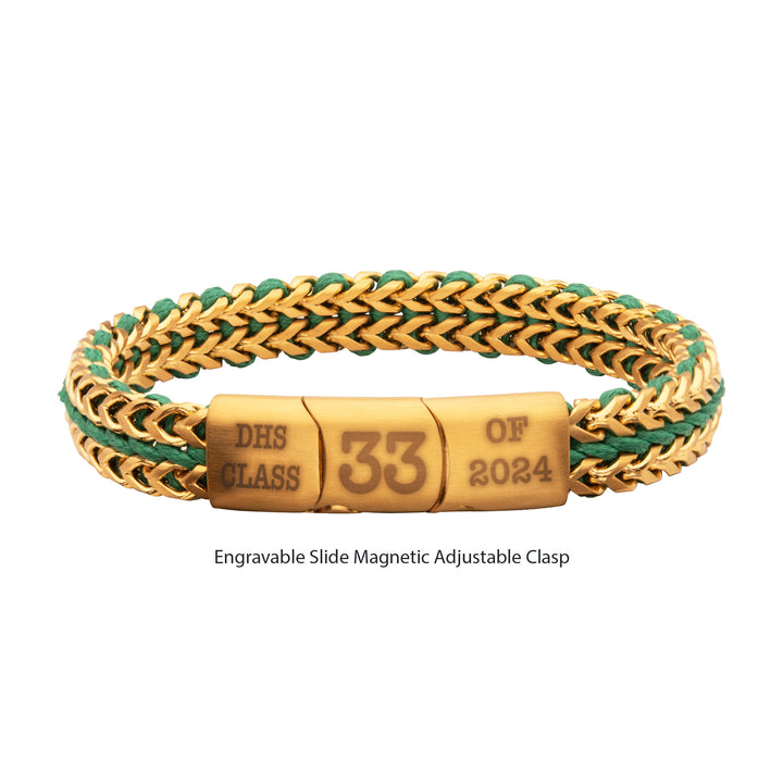 Matte Finish Gold IP Stainless Steel Foxtail Chain with Richer Green Wax Cord Bracelet
