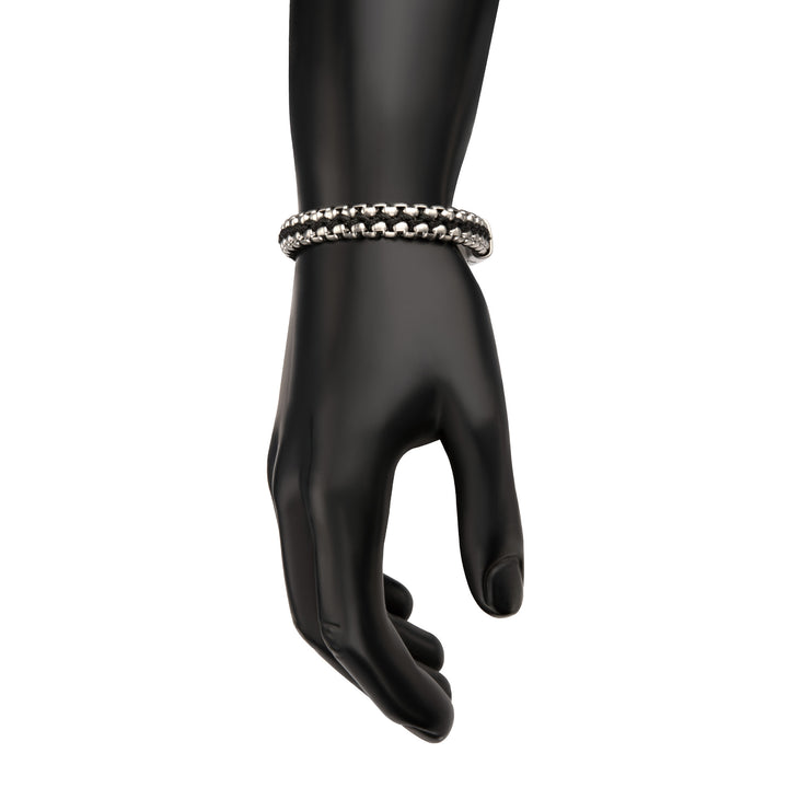 Matte Finish Stainless Steel Box Chain with Black Wax Cord Bracelet