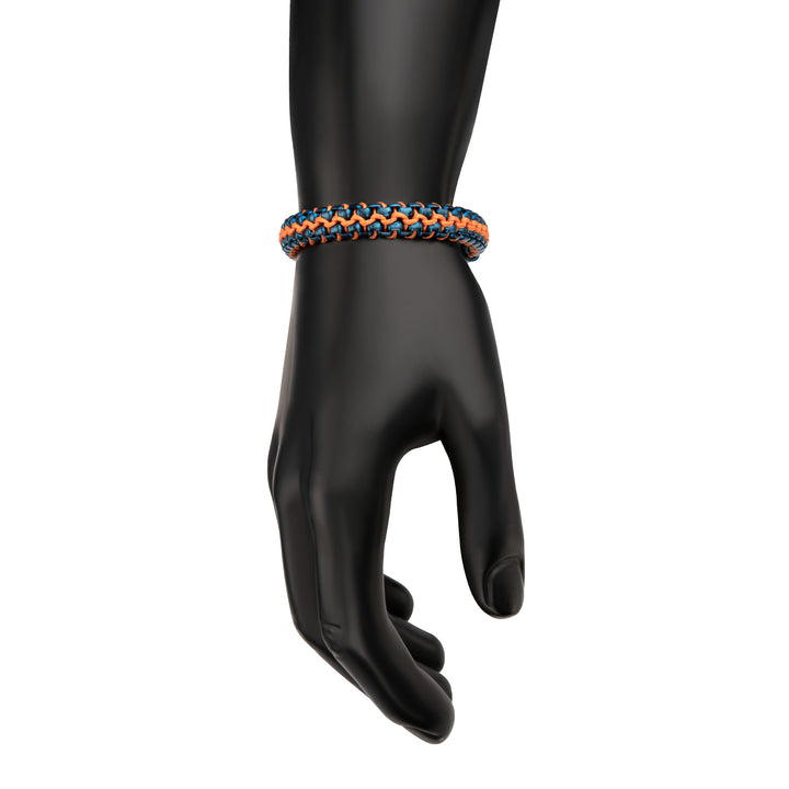 Matte Finish Blue IP Stainless Steel Box Chain with Orange Wax Cord Bracelet