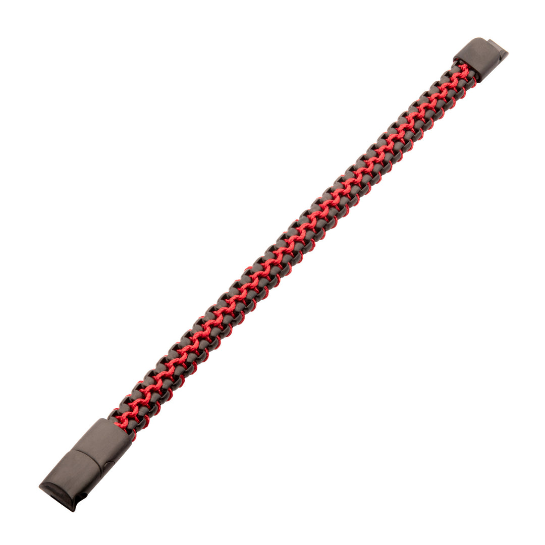Matte Finish Black IP Stainless Steel Box Chain with Red Wax Cord Bracelet
