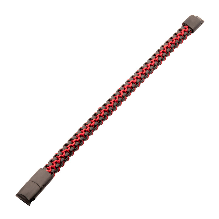 Matte Finish Black IP Stainless Steel Box Chain with Red Wax Cord Bracelet