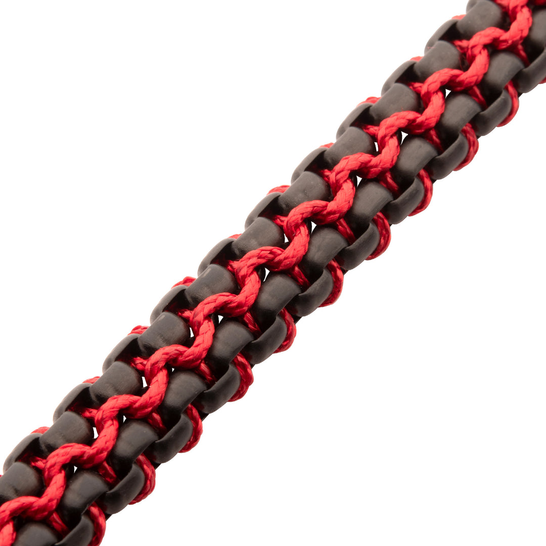 Matte Finish Black IP Stainless Steel Box Chain with Red Wax Cord Bracelet